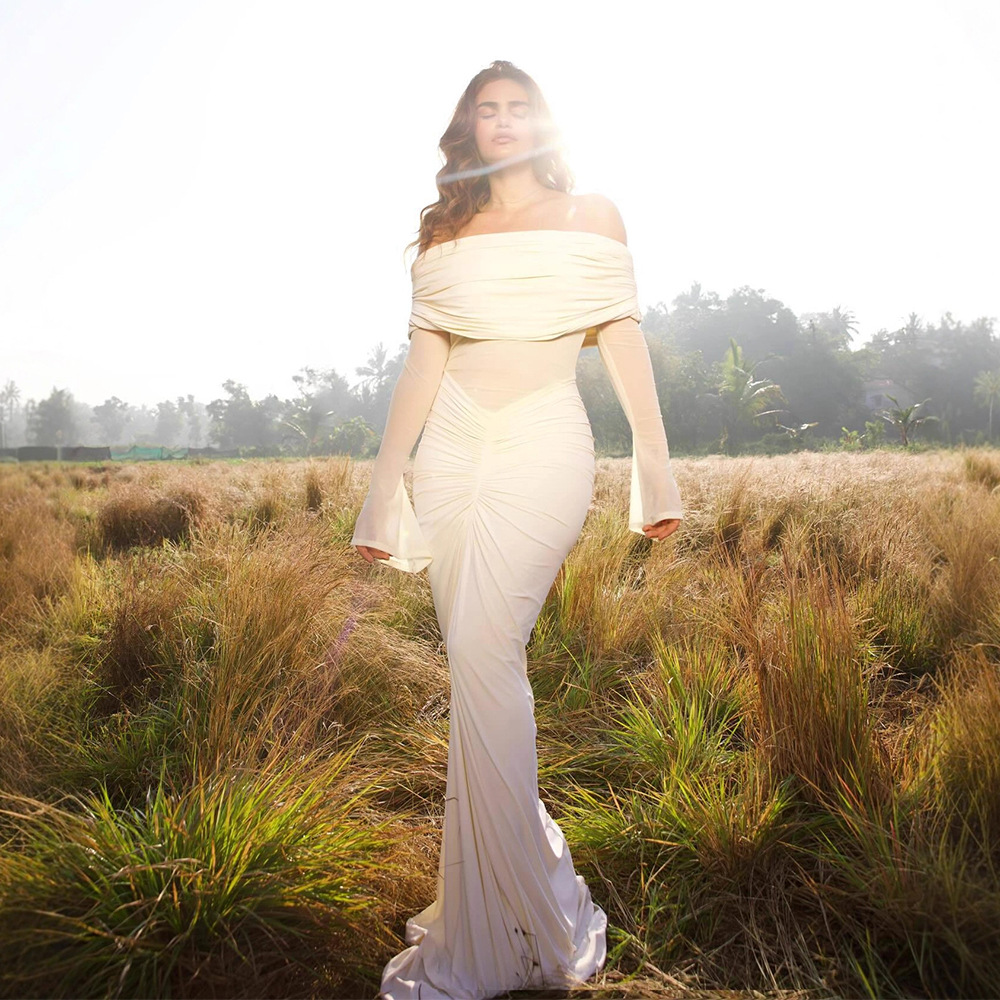 Women'S Formal Wear For A Wedding Guest - Gaun Prom Wanita Warna Beige Seksi