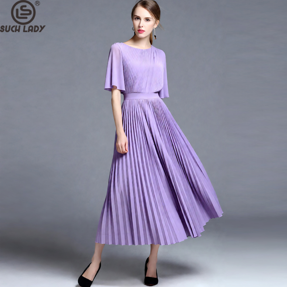 Women'S Formal Wear For A Wedding Guest - Gaun Midi Lipit Lengan Cape Warna