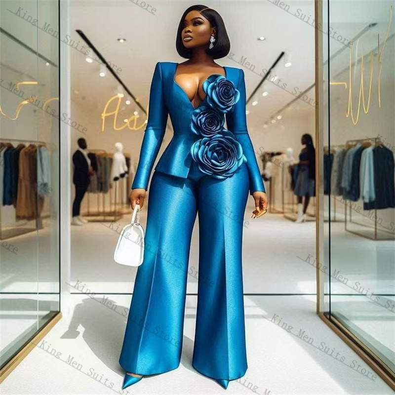 Women'S Formal Wear For A Wedding Guest - Set Setelan Wanita Satin Biru 2