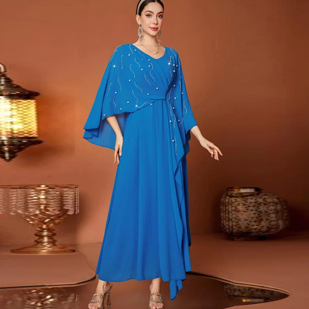 Women'S Formal Wear For A Wedding Guest - Gaun Malam Mewah V-neck Lengan Cape