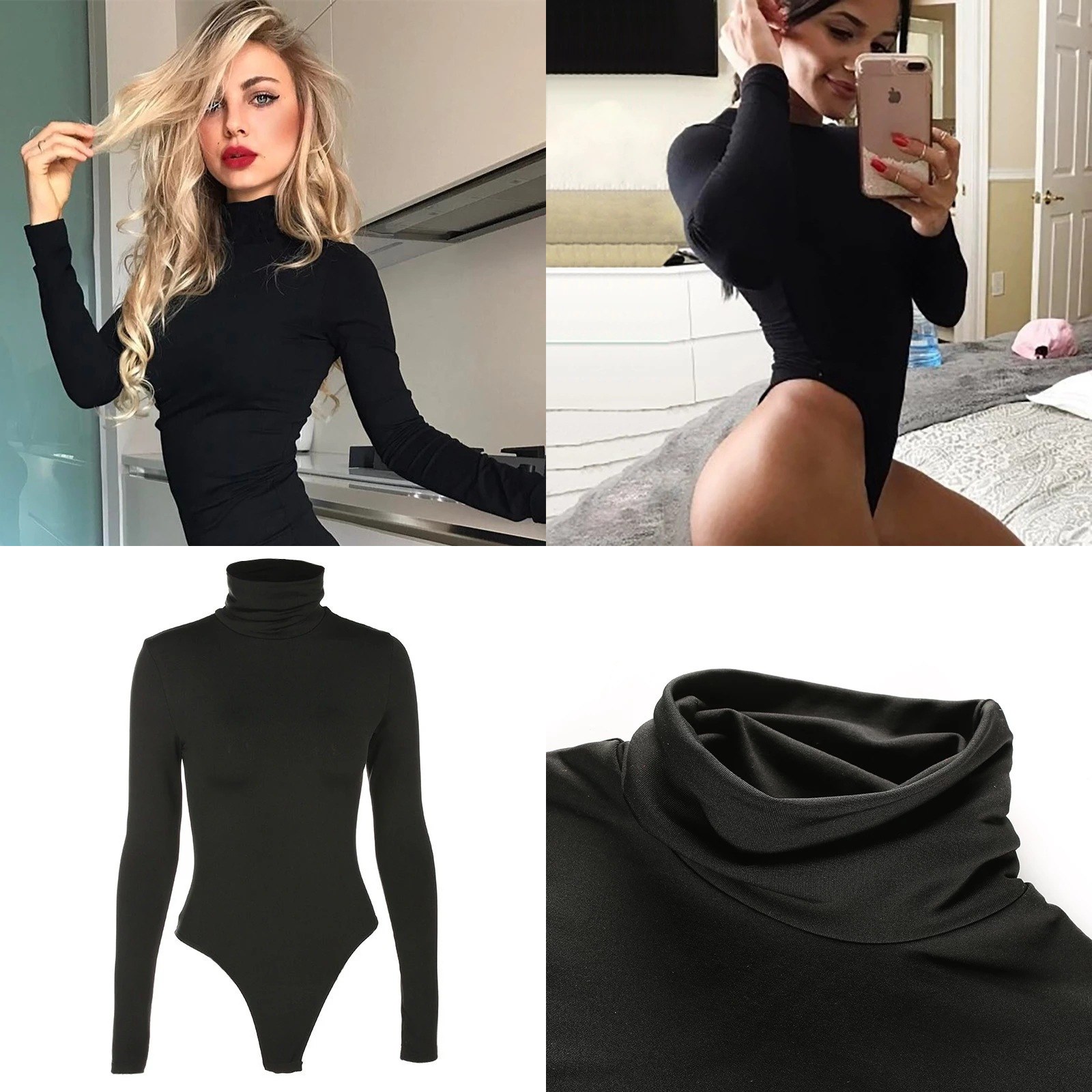 Bodysuit Wanita Berkerah Tingg - Turtleneck Bodysuit Office ulasan dan harga