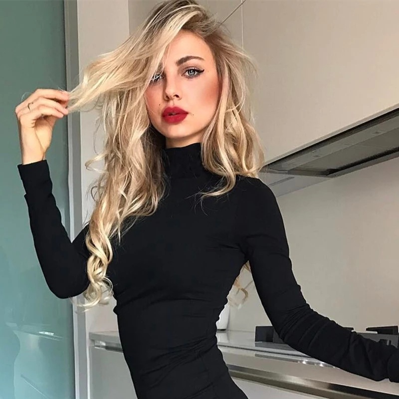 Bodysuit Wanita Berkerah Tingg - Turtleneck Bodysuit Office ulasan dan harga