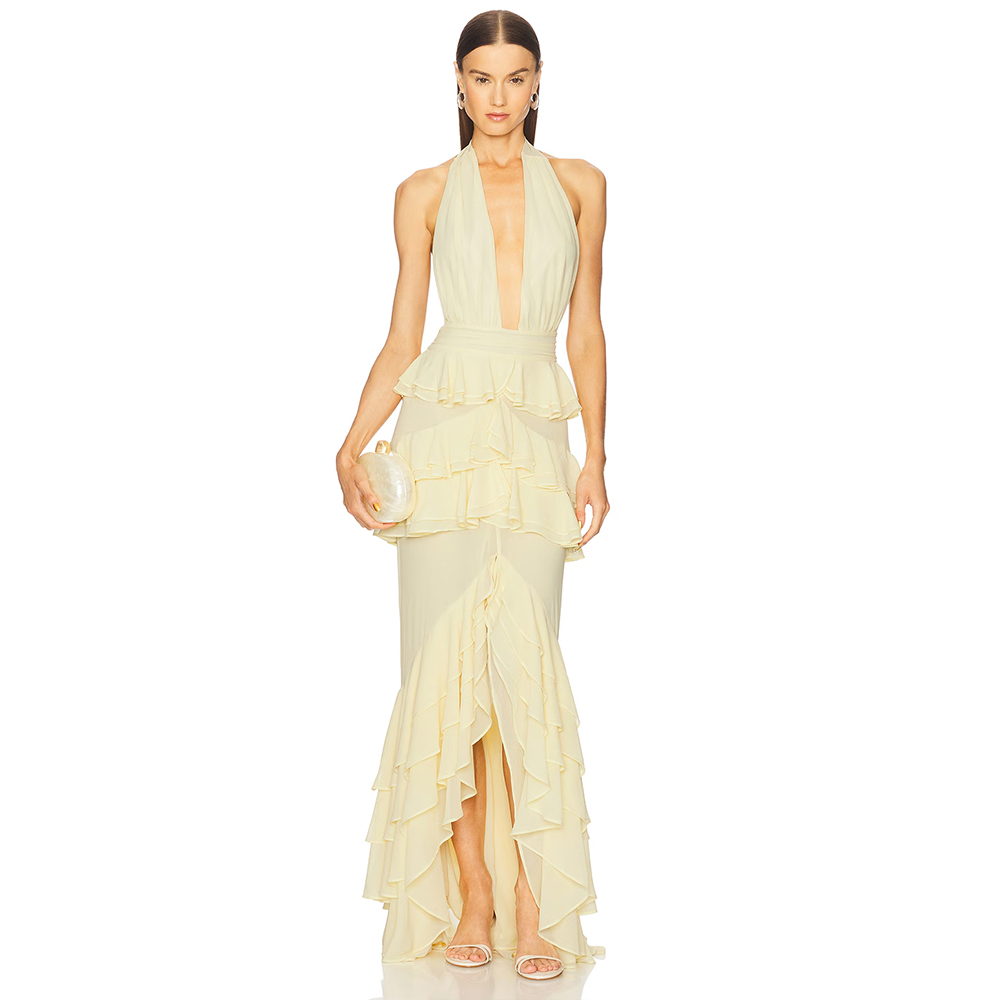 Gaun Malam Maxi dengan Kerah V - Women'S Formal Wear For A Wedding Guest ulasan dan harga