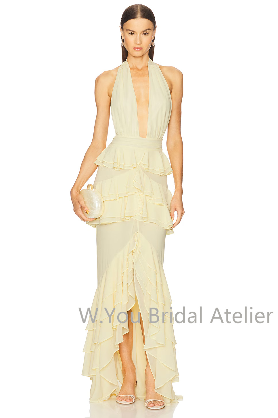 Gaun Malam Maxi dengan Kerah V - Women'S Formal Wear For A Wedding Guest ulasan dan harga