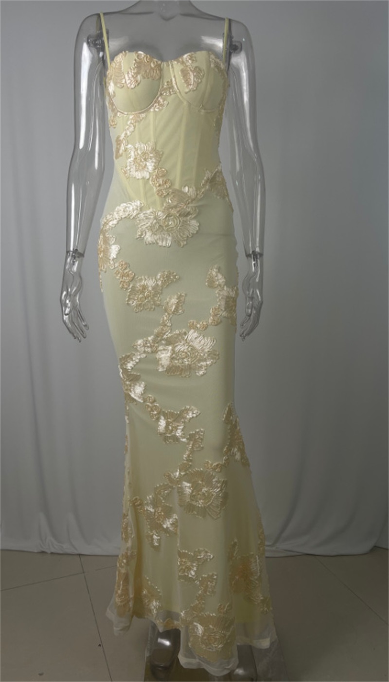 Gaun Prom Wanita Bordir Kuning - Women'S Holiday Formal Wear ulasan dan harga
