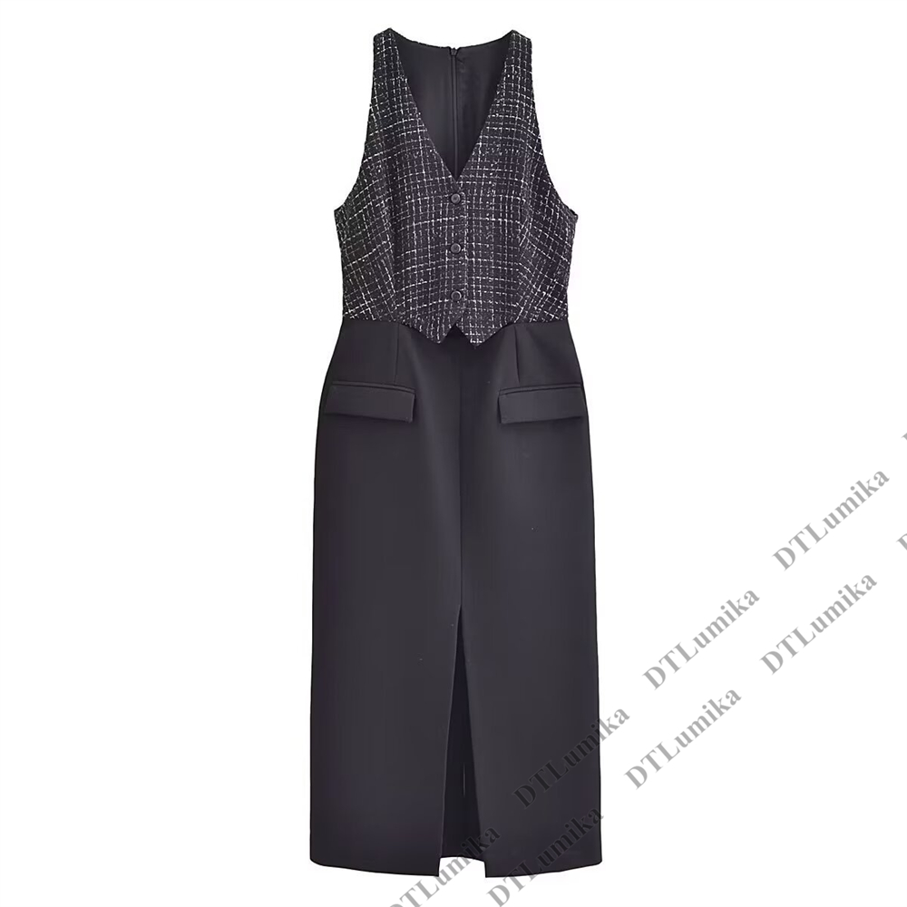 Gaun Kontras Tweed & Crepe, Ga - Women Formal Wear Look ulasan dan harga